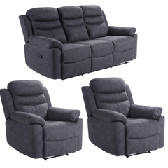 Conway Grey Fabric Manual Recliner 3+1+1 Seater Sofa Set