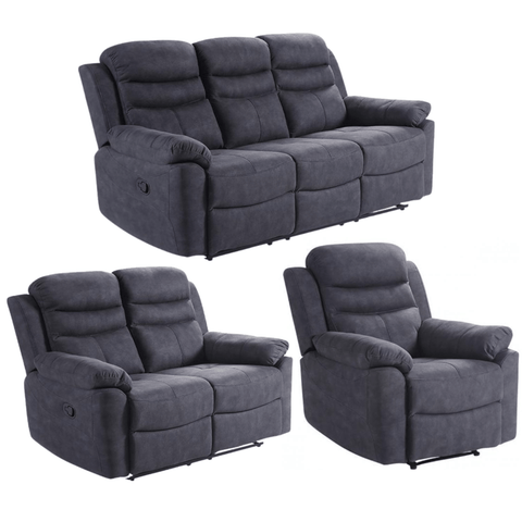Conway Grey Fabric Manual Recliner 3+2+1 Seater Sofa Set