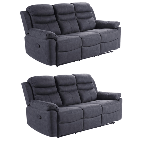 Conway Grey Fabric Manual Recliner 3+3 Seater Sofa Set
