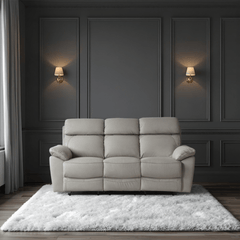 Dandrea Genuine Leather Light Grey Electric Power Recliner 3 Seater Sofa