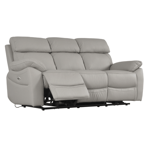 Dandrea Genuine Leather Light Grey Electric Power Recliner 3 Seater Sofa