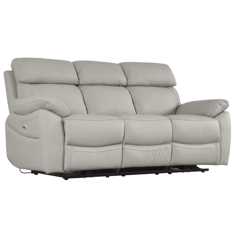 Dandrea Genuine Leather Light Grey Electric Power Recliner 3 Seater Sofa