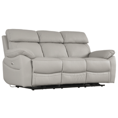 Dandrea Genuine Leather Light Grey Electric Power Recliner 3 Seater Sofa