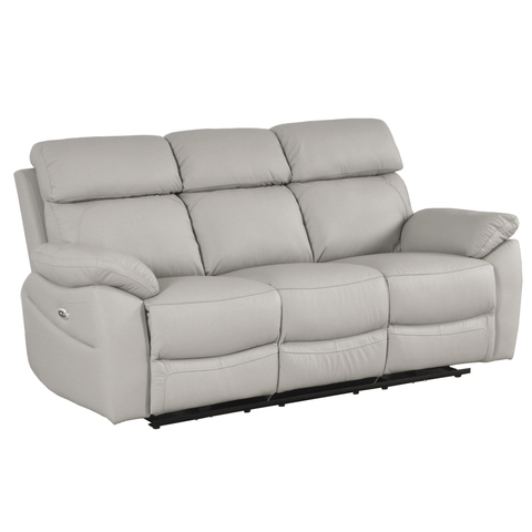 Dandrea Genuine Leather Light Grey Electric Power Recliner 3 Seater Sofa