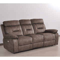 Foster Brown Fabric Electric Recliner 3 Seater Sofa