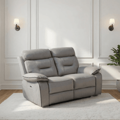 Foster Light Grey Fabric Electric Recliner 2 Seater Sofa