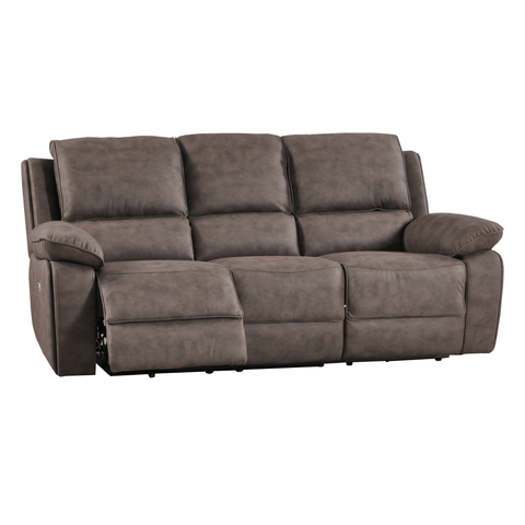 Maple Brown Suede Fabric Electric Recliner 3 Seater Sofa