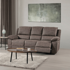 Maple Brown Suede Fabric Electric Recliner 3 Seater Sofa