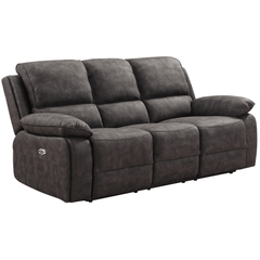 Maple Grey Suede Fabric Electric Recliner 3 Seater Sofa
