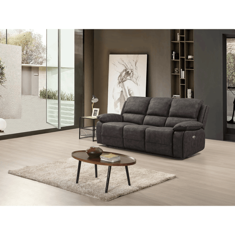 Maple Grey Suede Fabric Electric Recliner 3 Seater Sofa