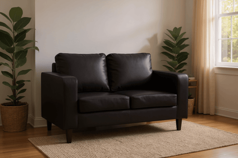 Box Black Leather 2 Seater Sofa