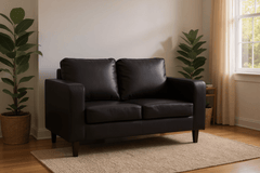 Box Black Leather 2 Seater Sofa