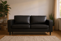 Box Black Leather 3 Seater Sofa