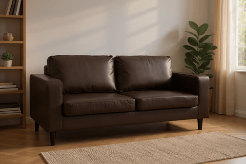 Box Brown Leather 3 Seater Sofa