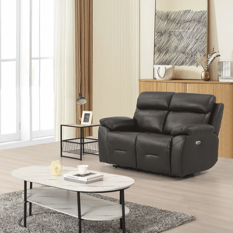 Renato Genuine Leather Grey Electric Power Recliner 2 Seater