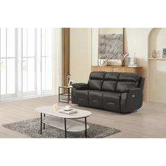 Renato Genuine Leather  Grey Electric Power Recliner 3 Seater