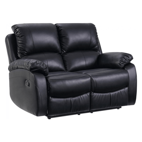 Roma Black Leather Manual Recliner 2 Seater Sofa