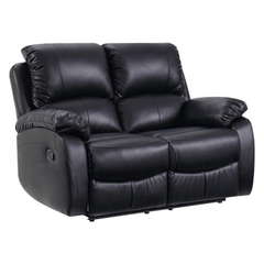 Roma Black Leather Manual Recliner 2 Seater Sofa