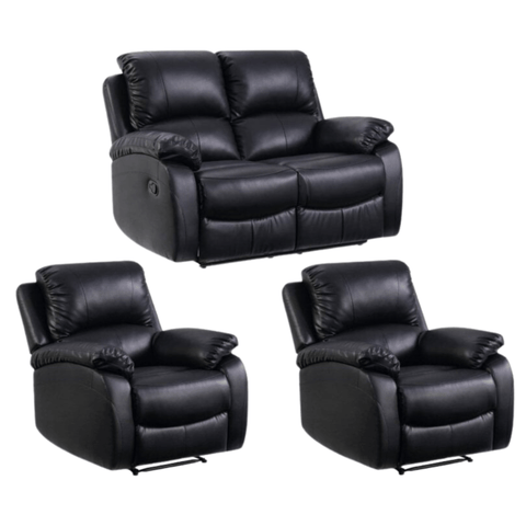 Roma Black Leather Manual Recliner 2+1+1 Seater  Sofa Set
