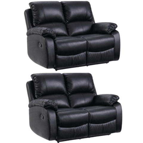 Roma Black Leather Manual Recliner 2+2 Seater Sofa Set
