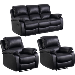 Roma Black Leather Manual Recliner 3+1+1  Seater Sofa Set
