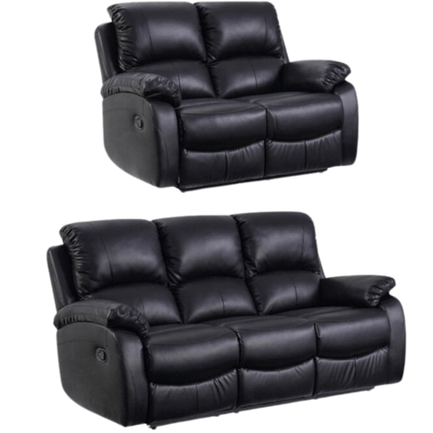 Roma Black Leather Manual Recliner 3+2 Seater  Sofa Set