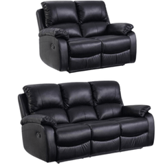 Roma Black Leather Manual Recliner 3+2 Seater  Sofa Set