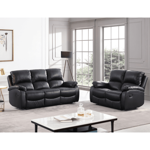 Roma Black Leather Manual Recliner 3+2 Seater  Sofa Set