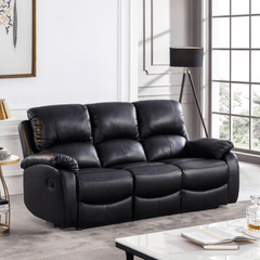 Roma Black Leather Manual Recliner 3+1 Seater  Sofa Set
