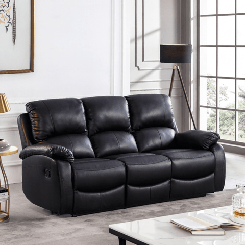 Roma Black Leather Manual Recliner 3+1+1  Seater Sofa Set