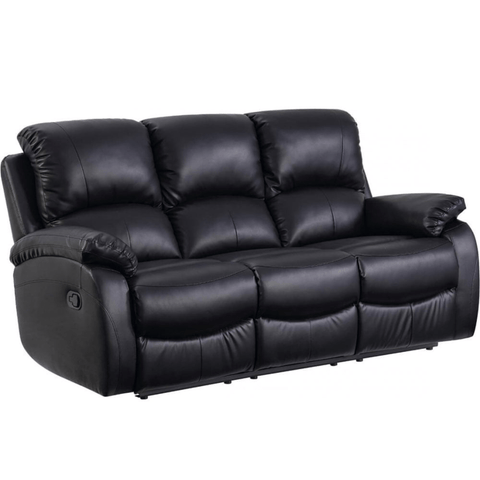 Roma Black Leather Manual Recliner 3 Seater Sofa