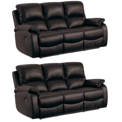 Roma Brown Leather Manual Recliner 3+3 Seater Sofa Set