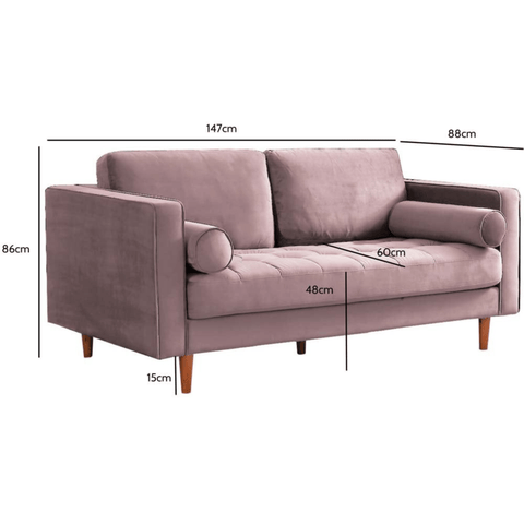 Scott Dusty Rose Velvet 2 Seater Sofa