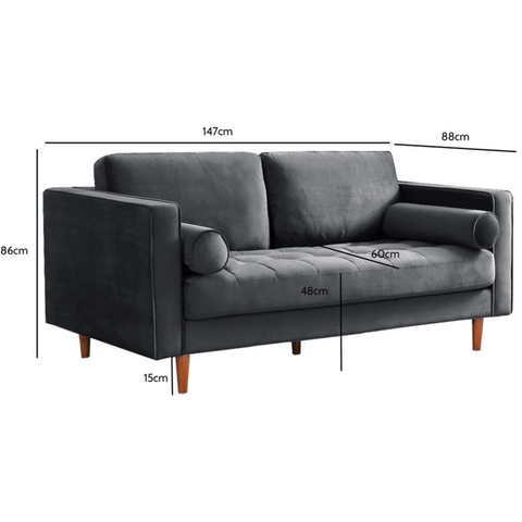 Scott Grey Velvet 2 Seater Sofa