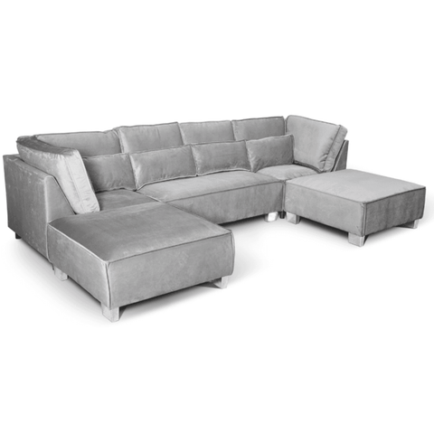 Sloane U Shape Grey Velvet Corner Sofa