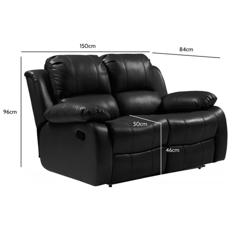 Valencia Black Leather 2 Seater Manual Recliner Sofa
