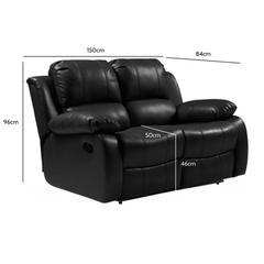 Valencia Black Leather 2 Seater Manual Recliner Sofa