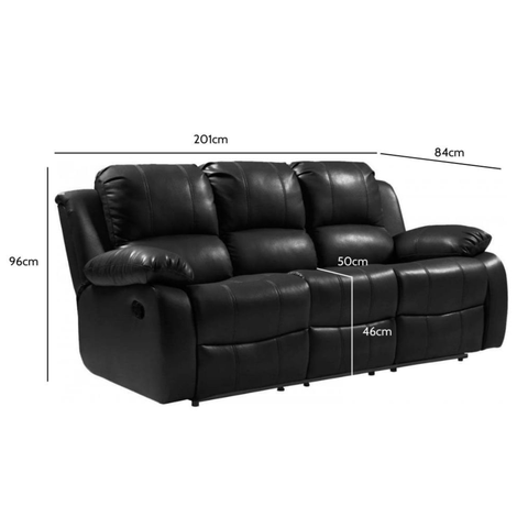 Valencia Black Leather 3 Seater Manual Recliner Sofa