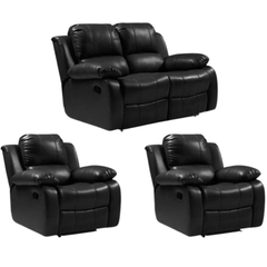 Valencia Black Leather Manual Recliner 2+1+1 Seater Sofa Set