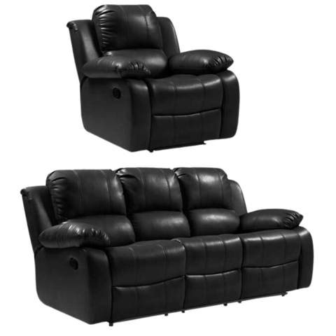 Valencia Black Leather Manual Recliner 3+1 Seater Sofa Set