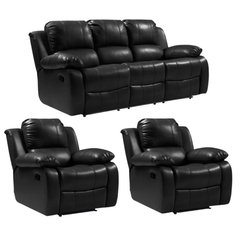 Valencia Black Leather Manual Recliner 3+1+1 Seater Sofa Set
