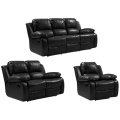 Valencia Black Leather Manual Recliner 3+2+1 Seater Sofa Set