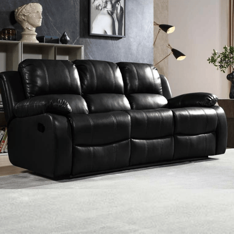 Valencia Black Leather 3 Seater Manual Recliner Sofa