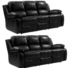 Valencia Black Leather Manual Recliner 3+3 Seater Sofa Set