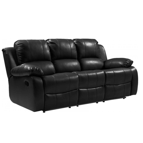 Valencia Black Leather 3 Seater Manual Recliner Sofa