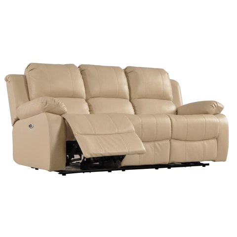 Valencia Cream Leather Electric Recliner 3 Seater Sofa