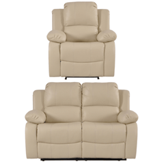 Valencia Cream Leather Manual Recliner 2+1 Seater Sofa Set