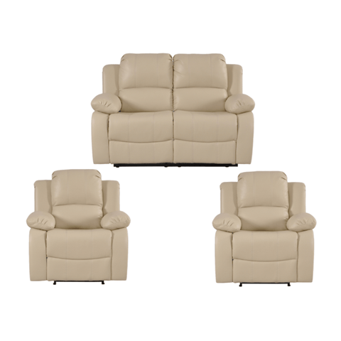 Valencia Cream Leather Manual Recliner 2+1+1 Seater Sofa Set