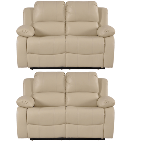 Valencia Cream Leather Manual Recliner 2+2 Seater Sofa Set