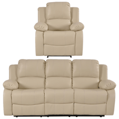Valencia Cream Leather Manual Recliner 3+1 Seater Sofa Set